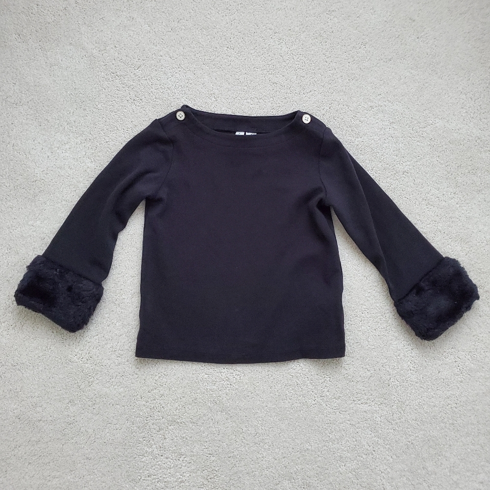 Janie and Jack Girls' Black Faux Fur Trim Top sz4